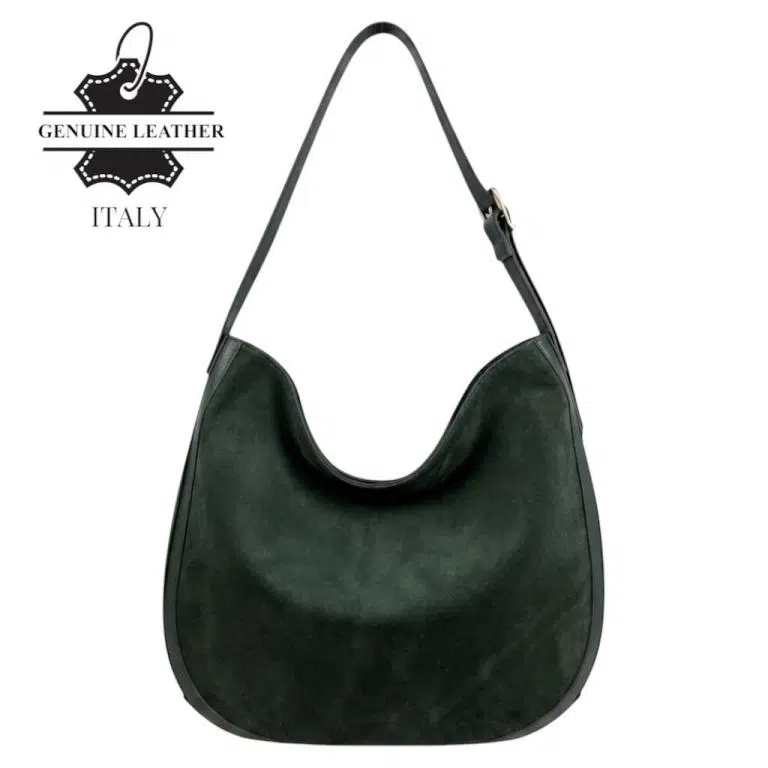 Bolso de Hombro tipo Hobo en Piel Italiana con Frontal de Serraje y Gran Calidad para Mujer - Imagen 5