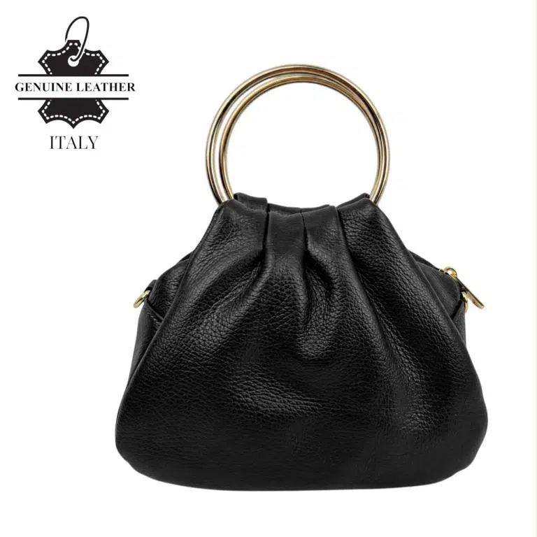 Bolso de Mano en Piel Italiana con Asas Cortas Circulares y Asa Dorada de Cadena para Mujer - Imagen 8