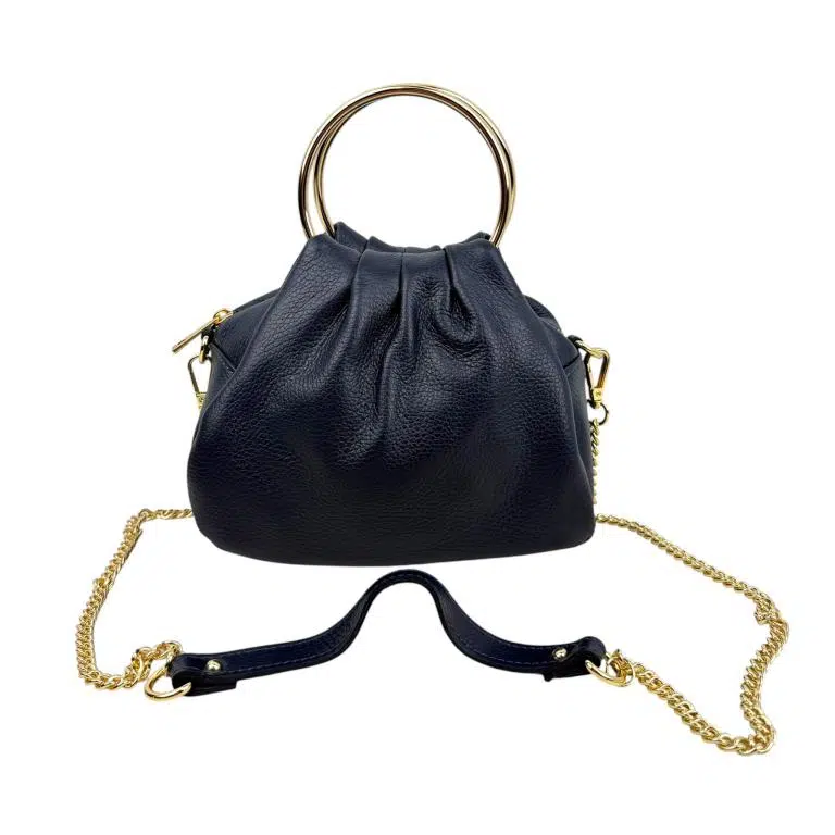 Bolso de Mano en Piel Italiana con Asas Cortas Circulares y Asa Dorada de Cadena para Mujer - Imagen 4