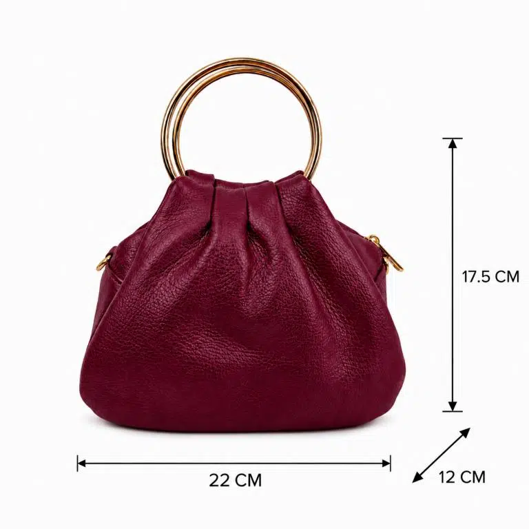 Bolso de Mano en Piel Italiana con Asas Cortas Circulares y Asa Dorada de Cadena para Mujer - Imagen 5