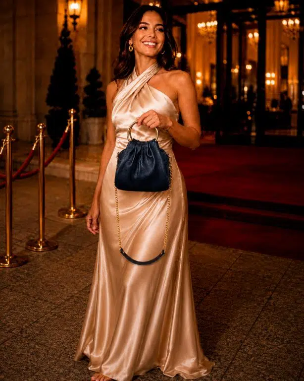 Bolso de Mano en Piel Italiana con Asas Cortas Circulares y Asa Dorada de Cadena para Mujer - Imagen 3