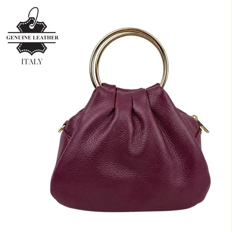 Bolso de Mano en Piel Italiana con Asas Cortas Circulares y Asa Dorada de Cadena para Mujer