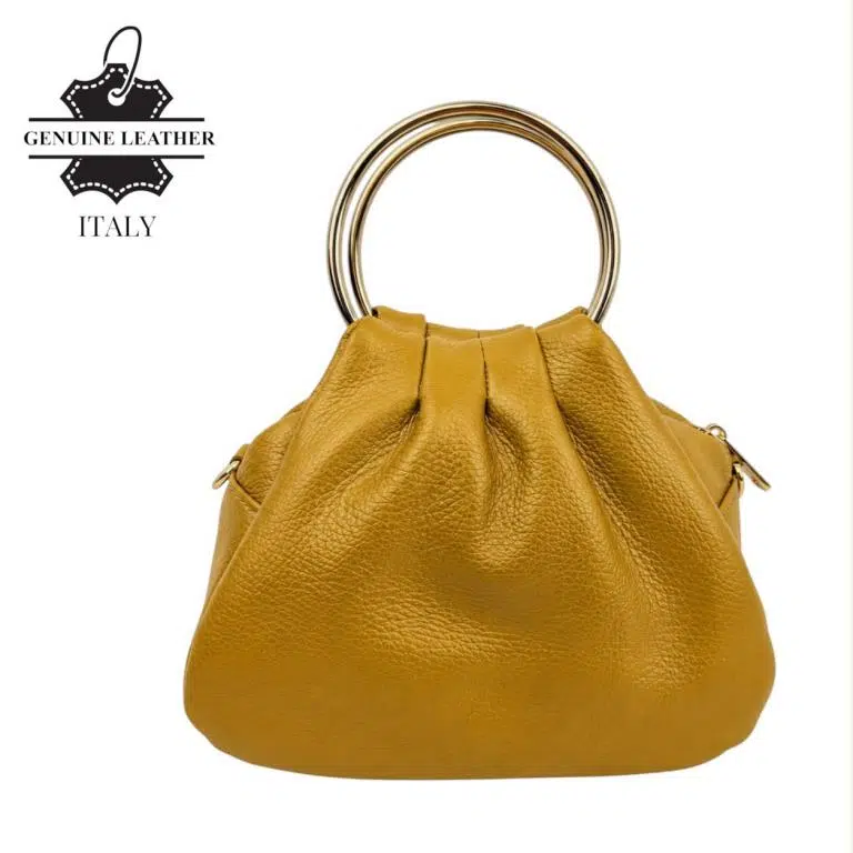 Bolso de Mano en Piel Italiana con Asas Cortas Circulares y Asa Dorada de Cadena para Mujer - Imagen 7