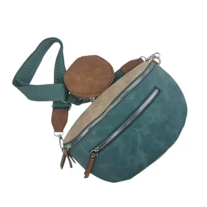 Riñonera Sintética Bicolor con Bolsillos Exteriores y Monedero Circular Extra para Mujer