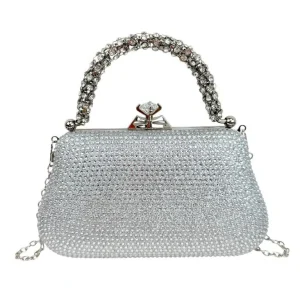 Bolso de Fiesta Mujer con Efecto Brillante, Lentejuelas y Cierre de Click con Diamante