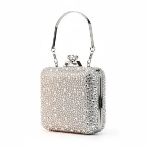 Bolso de Fiesta para Mujer con Diseño Cuadrado, Efecto Brillante y Lentejuelas