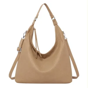 Bolso de Hombro Sintético tipo Hobo para Mujer con Cremalleras Largas y Bolsillo Trasero