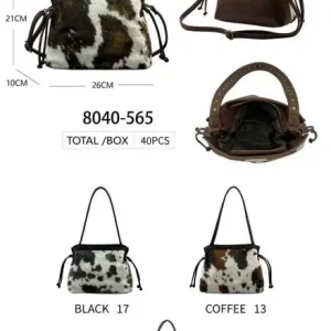 Bolso de Hombro para Mujer con Frontal Pelo Sintético Animal Print y Asa con Tachuelas