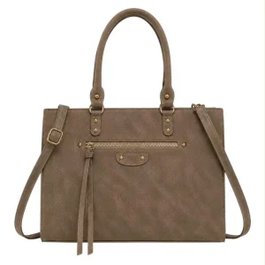 Bolso Maletín Sintético de Mujer con Bolsillos Exteriores y Tachuelas Frontales
