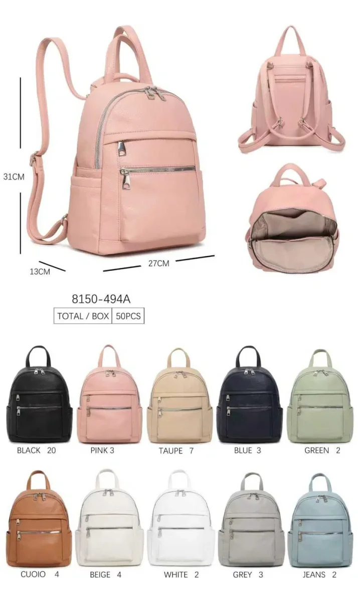 Amplia Mochila Sintética de Mujer con Multicompartimentos y 2 Cremalleras para Mujer