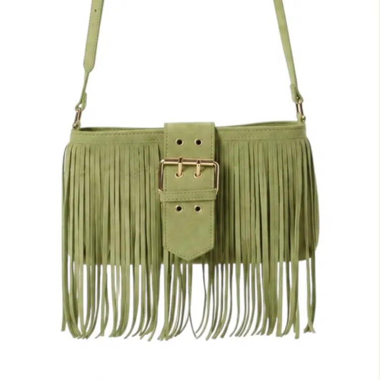 Bolso de Hombro Sintético tipo Serraje con Mini Solapa Ajustable y Flecos Frontales para Mujer - Imagen 8