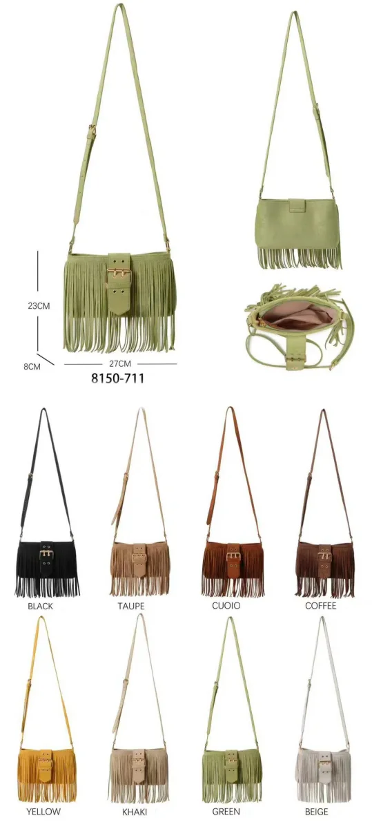 Bolso de Hombro Sintético tipo Serraje con Mini Solapa Ajustable y Flecos Frontales para Mujer - Imagen 3
