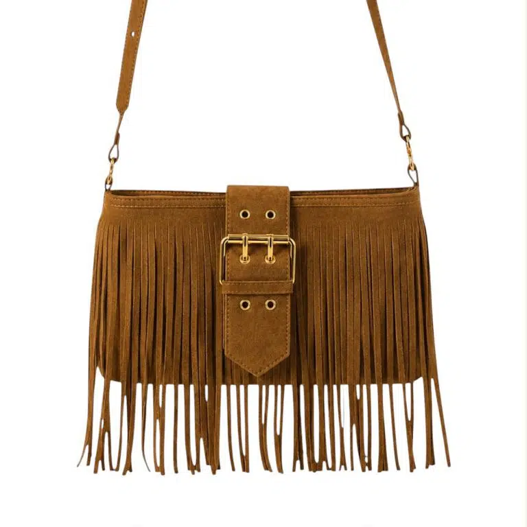 Bolso de Hombro Sintético tipo Serraje con Mini Solapa Ajustable y Flecos Frontales para Mujer - Imagen 5