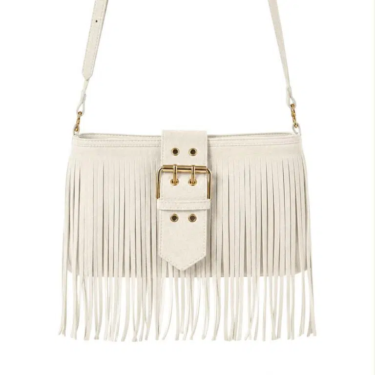 Bolso de Hombro Sintético tipo Serraje con Mini Solapa Ajustable y Flecos Frontales para Mujer - Imagen 9