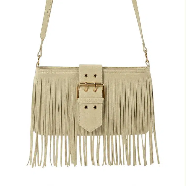 Bolso de Hombro Sintético tipo Serraje con Mini Solapa Ajustable y Flecos Frontales para Mujer - Imagen 6