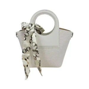 Bolso de Mano Sintético con Asas Cortas Circulares, Pañuelo Decorativo y 3 Compartimentos Mujer