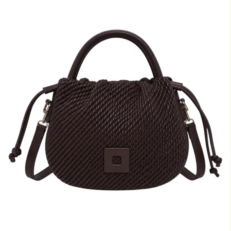 Bolso de Mano Sintético Trenzado de Mujer con Cierre de Cuerdas y Cuadrado Decorativo Frontal - Imagen 5