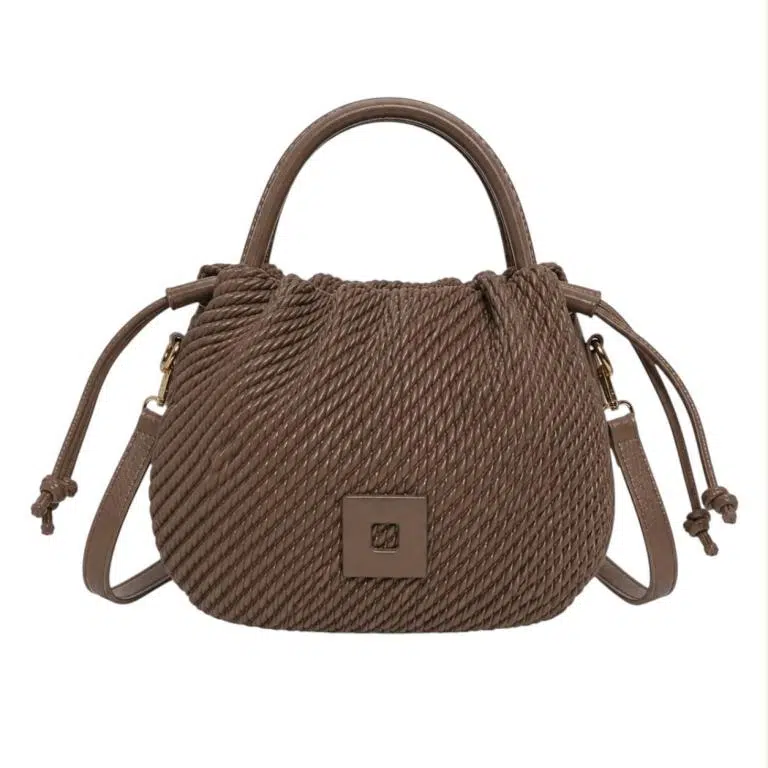 Bolso de Mano Sintético Trenzado de Mujer con Cierre de Cuerdas y Cuadrado Decorativo Frontal - Imagen 7