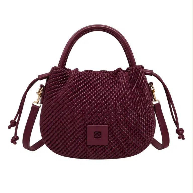 Bolso de Mano Sintético Trenzado de Mujer con Cierre de Cuerdas y Cuadrado Decorativo Frontal - Imagen 4