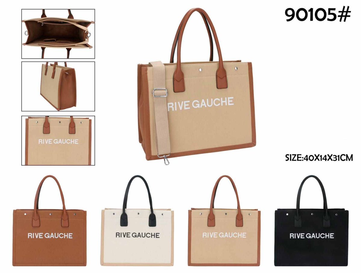 Amplio Bolso Canvas tipo Tote con 2 Asas y Bolsillos Interiores para Mujer - Imagen 4