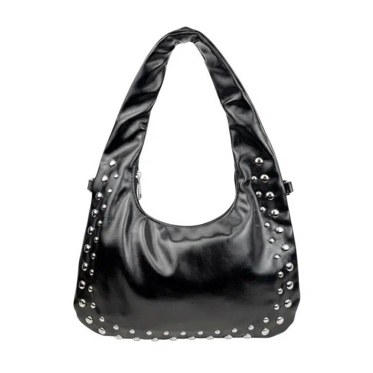 Bolso de Hombro Sintético Medialuna con Tachuelas Frontales, Bolsillo Trasero y Cremallera para Mujer - Imagen 5