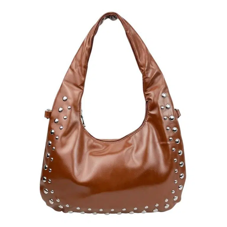 Bolso de Hombro Sintético Medialuna con Tachuelas Frontales, Bolsillo Trasero y Cremallera para Mujer - Imagen 7