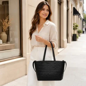 Bolso de Hombro Sintético Grande para Mujer con Diseño Trenzado, Tira Bandolera y Cremallera