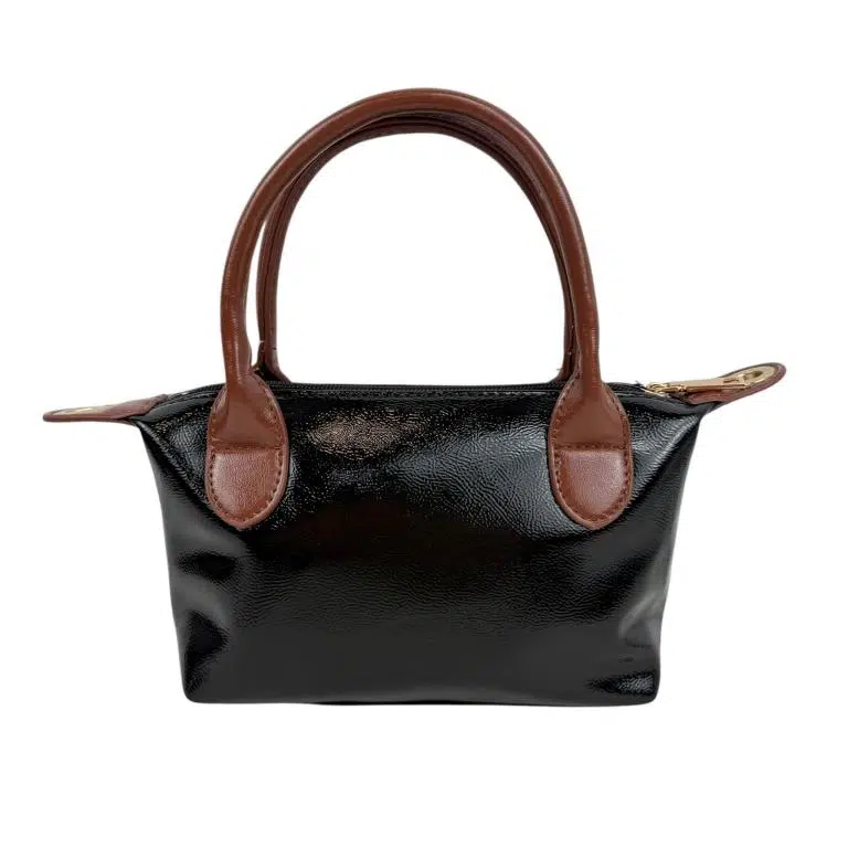 Bolso de Mano Sintético tipo Charol con Asas Cortas Marrones y Cremallera para Mujer - Imagen 8