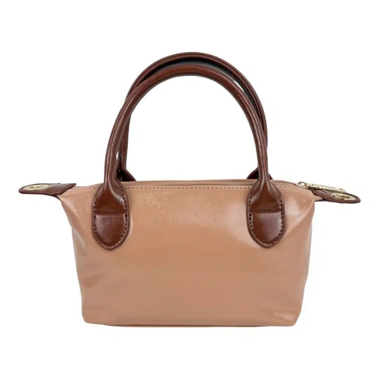Bolso de Mano Sintético tipo Charol con Asas Cortas Marrones y Cremallera para Mujer - Imagen 6