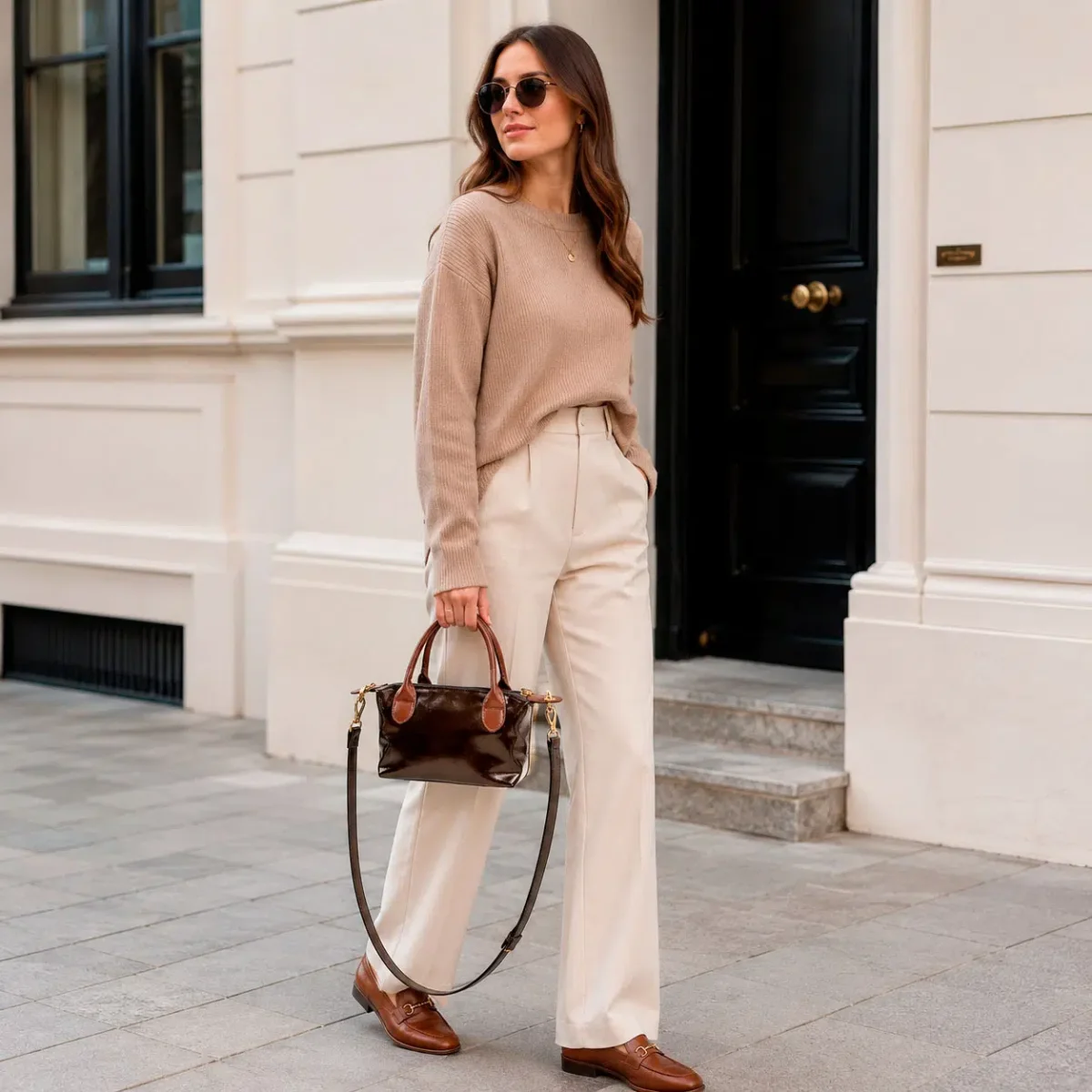Bolso de Mano Sintético tipo Charol con Asas Cortas Marrones y Cremallera para Mujer - Imagen 2