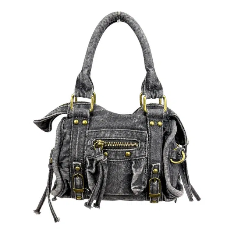 Bolso de Mano Compacto en Algodón Tela Vaquera con Bolsillo Frontal para Mujer - Imagen 4