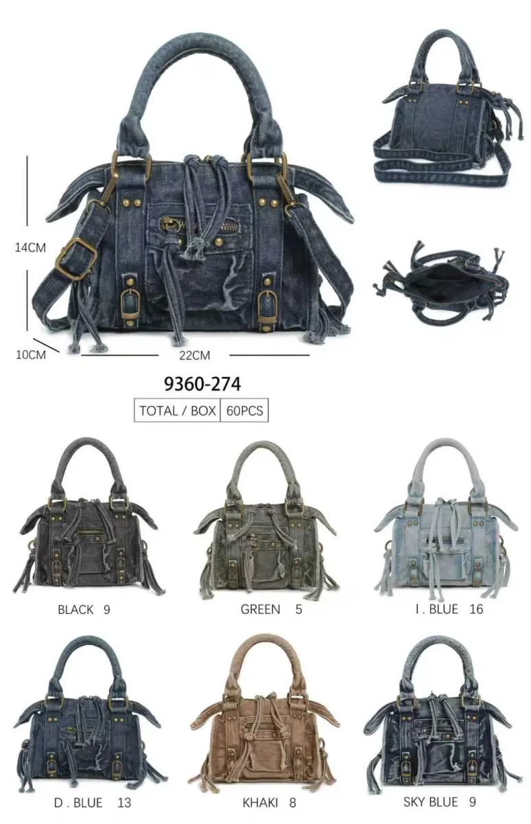 Bolso de Mano Compacto en Algodón Tela Vaquera con Bolsillo Frontal para Mujer - Imagen 3