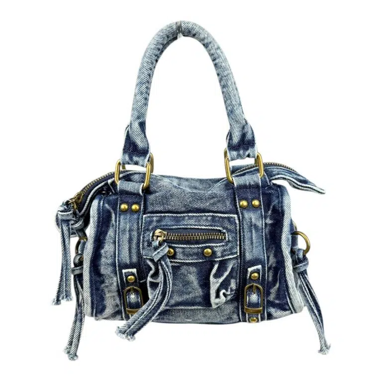 Bolso de Mano Compacto en Algodón Tela Vaquera con Bolsillo Frontal para Mujer - Imagen 5