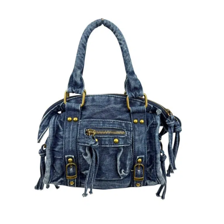 Bolso de Mano Compacto en Algodón Tela Vaquera con Bolsillo Frontal para Mujer - Imagen 6