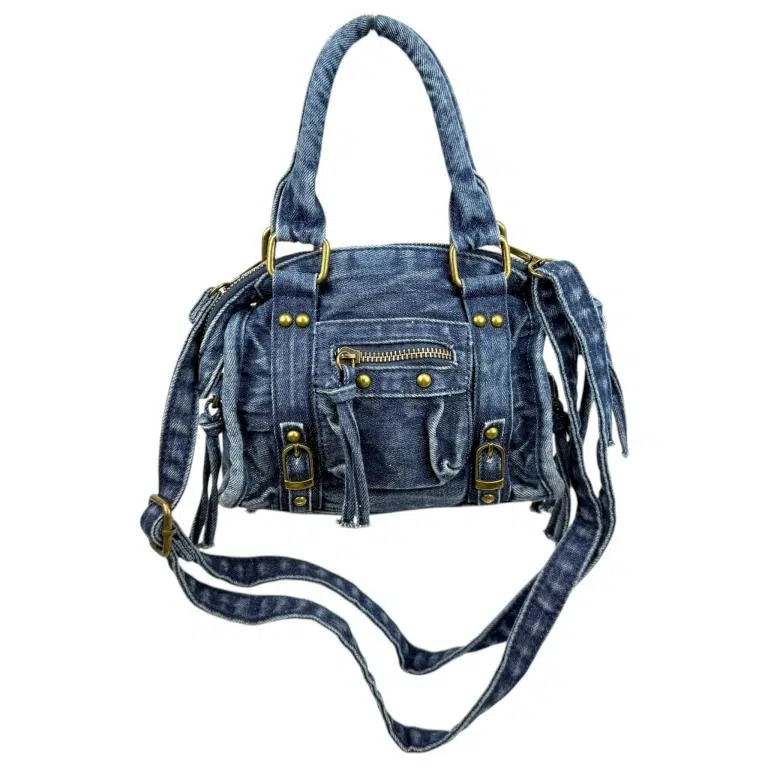 Bolso de Mano Compacto en Algodón Tela Vaquera con Bolsillo Frontal para Mujer - Imagen 7