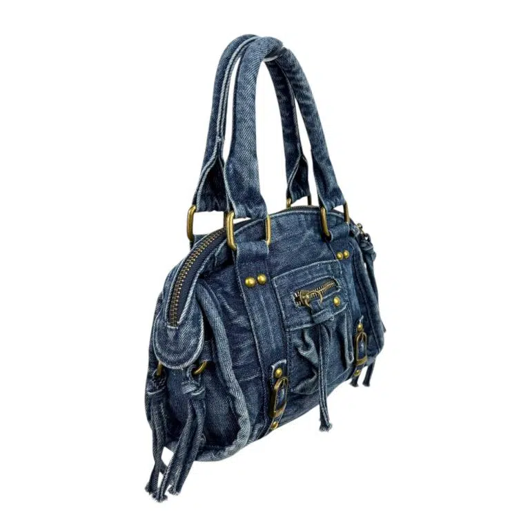 Bolso de Mano Compacto en Algodón Tela Vaquera con Bolsillo Frontal para Mujer - Imagen 9