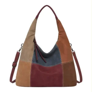 Bolso de Hombro Sintético tipo Hobo con Diseño Cuadrados Colores y Bolsillos Internos