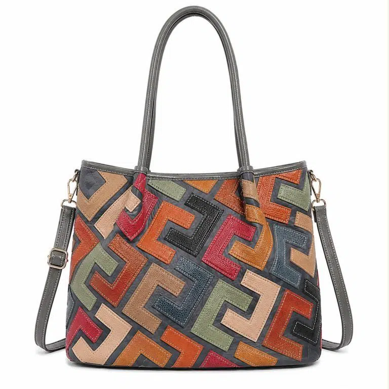 Bolso de Hombro Sintético tipo Tote con Diseño Patchwork y Bolsillo Trasero para Mujer - Imagen 6