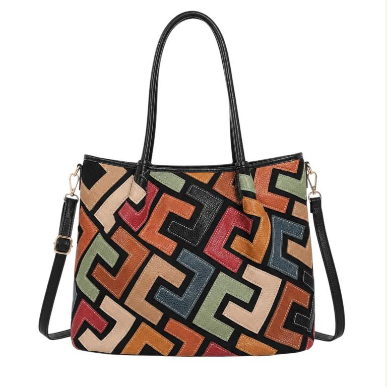 Bolso de Hombro Sintético tipo Tote con Diseño Patchwork y Bolsillo Trasero para Mujer - Imagen 7