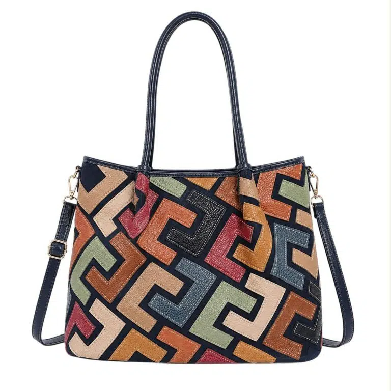 Bolso de Hombro Sintético tipo Tote con Diseño Patchwork y Bolsillo Trasero para Mujer - Imagen 8