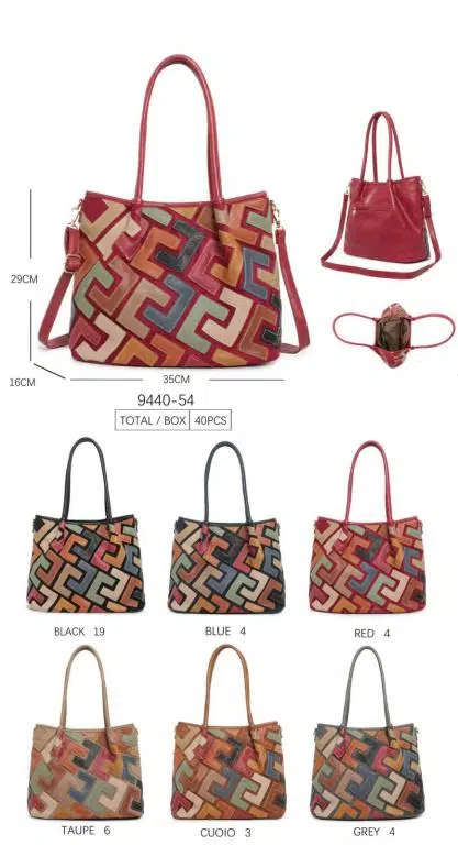 Bolso de Hombro Sintético tipo Tote con Diseño Patchwork y Bolsillo Trasero para Mujer - Imagen 9