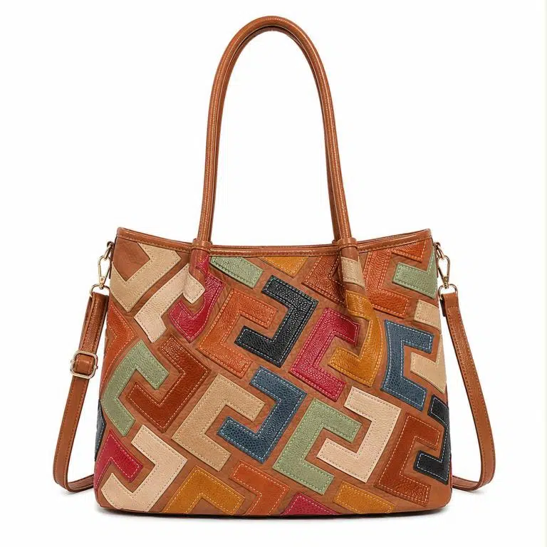 Bolso de Hombro Sintético tipo Tote con Diseño Patchwork y Bolsillo Trasero para Mujer - Imagen 2