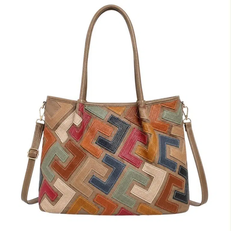 Bolso de Hombro Sintético tipo Tote con Diseño Patchwork y Bolsillo Trasero para Mujer - Imagen 5