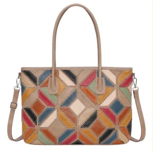 Bolso de Hombro Sintético con Diseño Patchwork y Gran Capacidad para Mujer