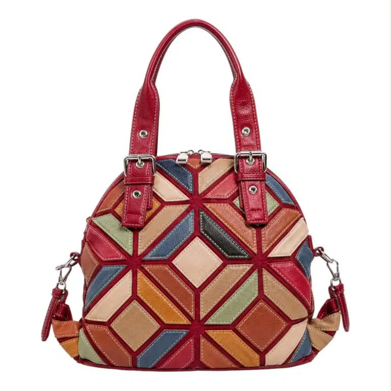 Bolso de Mano Sintético con Diseño Patchwork con Enganches Laterales para Mujer