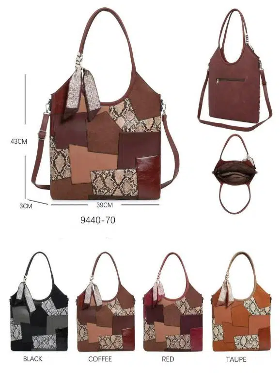 Amplio Bolso de Hombro Sintético Estilo Patchwork con Lazo Decorativo y Bolsillo Trasero para Mujer