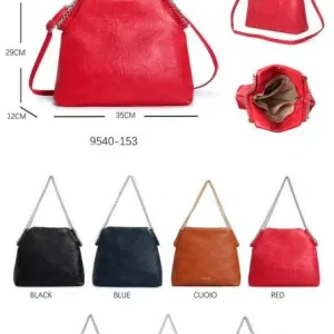 Bolso de Hombro Sintético de Mujer con 2 Asas Largas Tipo Cadena, Tira Bandolera, Botón y Cremallera