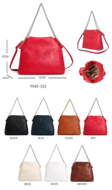 Bolso de Hombro Sintético de Mujer con 2 Asas Largas Tipo Cadena, Tira Bandolera, Botón y Cremallera - Imagen 2