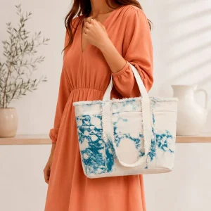 Amplio Bolso de Algodón para Mujer con Asas Cortas, Largas y Bolsillo Trasero