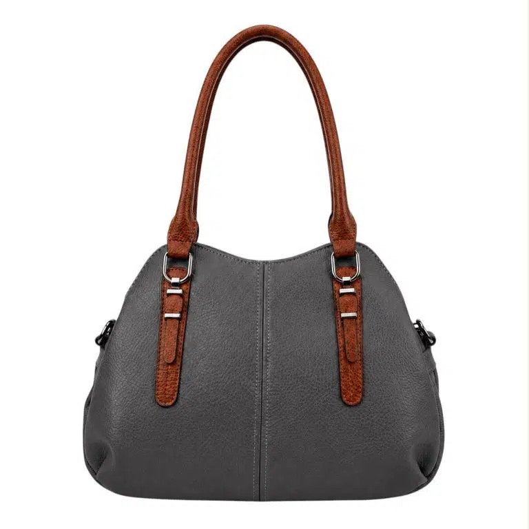 Bolso de Hombro Sintético tipo Bowling con 2 Asas marrones y 3 Compartimentos para Mujer - Imagen 6